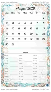 August 2026 Calendar Template 19 Ocean Theme 44 Design Template