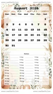 August 2026 Calendar Template 7 Botonical Theme 249 Design Template