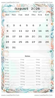 August 2026 Calendar Template 7 Ocean Theme 235 Design Template