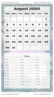 August 2026 Calendar Template 6 Mandala Theme 59 Design Template
