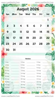 August 2026 Calendar Template 20 Summer Theme 145 Design Template