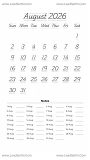 August 2026 Calendar Template 3 White BG 181 Design Template