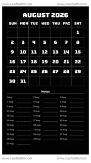 August 2026 Calendar Template 17 Dark Theme 34 Design Template