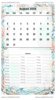 August 2026 Calendar Template 4 Ocean Theme 39 Design Template