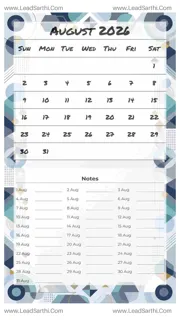 August 2026 Calendar Template 24 Geometric Theme 164 Design Template