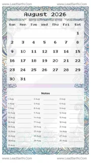 August 2026 Calendar Template 7 Mandala Theme 75 Design Template