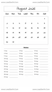 August 2026 Calendar Template 23 White BG 166 Design Template