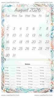 August 2026 Calendar Template 3 Ocean Theme 26 Design Template