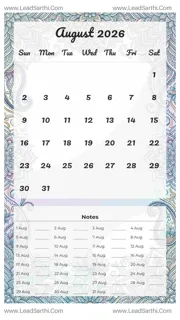 August 2026 Calendar Template 16 Mandala Theme 73 Design Template