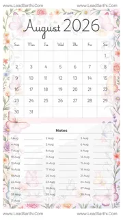 August 2026 Calendar Template 18 Butterfly Theme 36 Design Template