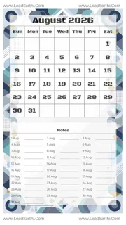 August 2026 Calendar Template 6 Geometric Theme 170 Design Template