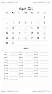 August 2026 Calendar Template 13 White BG 110 Design Template