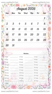 August 2026 Calendar Template 19 Butterfly Theme 250 Design Template