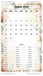 August 2026 Calendar Template 9 Botonical Theme 23 Design Template