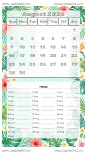 August 2026 Calendar Template 5 Summer Theme 204 Design Template