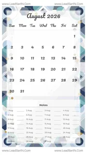 August 2026 Calendar Template 16 Geometric Theme 159 Design Template