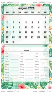 August 2026 Calendar Template 4 Summer Theme 225 Design Template