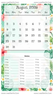 August 2026 Calendar Template 2 Summer Theme 58 Design Template