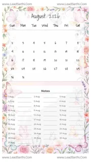 August 2026 Calendar Template 21 Butterfly Theme 165 Design Template