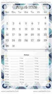 August 2026 Calendar Template 2 Geometric Theme 116 Design Template