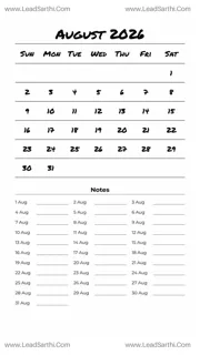 August 2026 Calendar Template 24 White BG 21 Design Template