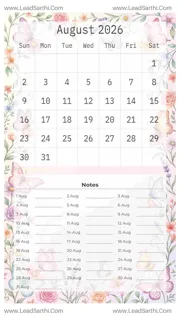 August 2026 Calendar Template 12 Butterfly Theme 270 Design Template