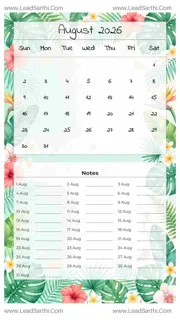 August 2026 Calendar Template 23 Summer Theme 4 Design Template