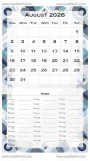 August 2026 Calendar Template 14 Geometric Theme 177 Design Template
