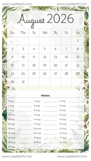 August 2026 Calendar Template 18 Forest Theme 221 Design Template