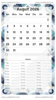 August 2026 Calendar Template 20 Geometric Theme 119 Design Template