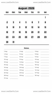 August 2026 Calendar Template 4 White BG 219 Design Template