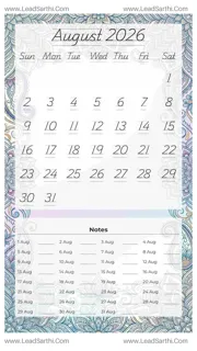 August 2026 Calendar Template 3 Mandala Theme 153 Design Template