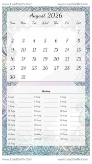 August 2026 Calendar Template 10 Mandala Theme 179 Design Template