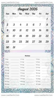 August 2026 Calendar Template 19 Mandala Theme 64 Design Template