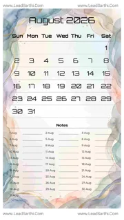 August 2026 Calendar Template 15 Watercolor Theme 214 Design Template