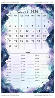 August 2026 Calendar Template 8 Galaxy Theme 74 Design Template