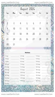 August 2026 Calendar Template 13 Mandala Theme 134 Design Template