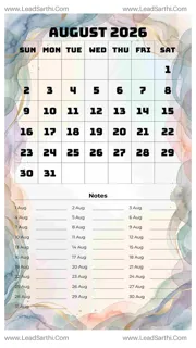 August 2026 Calendar Template 17 Watercolor Theme 42 Design Template