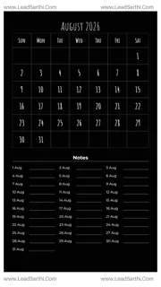 August 2026 Calendar Template 25 Dark Theme 187 Design Template