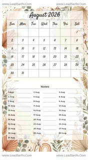 August 2026 Calendar Template 22 Botonical Theme 1 Design Template
