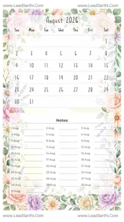 August 2026 Calendar Template 13 Floral Theme 24 Design Template