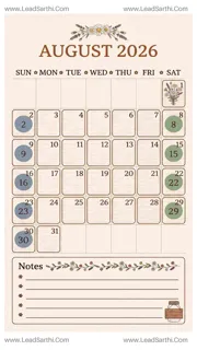 Rustic Farmhouse August 2026 Calendar Printable | Country-Style USA Vertical Planner Design Template