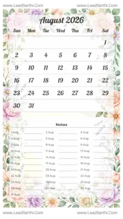 August 2026 Calendar Template 19 Floral Theme 10 Design Template