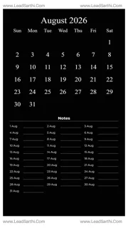 August 2026 Calendar Template 1 Dark Theme 252 Design Template