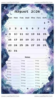August 2026 Calendar Template 7 Galaxy Theme 46 Design Template