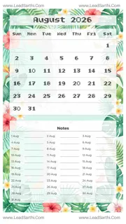 August 2026 Calendar Template 7 Summer Theme 28 Design Template