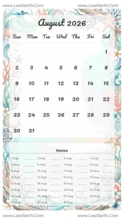 August 2026 Calendar Template 16 Ocean Theme 95 Design Template