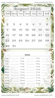 August 2026 Calendar Template 5 Forest Theme 275 Design Template