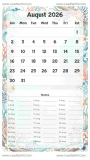 August 2026 Calendar Template 20 Ocean Theme 222 Design Template