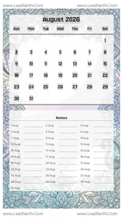 August 2026 Calendar Template 4 Mandala Theme 194 Design Template